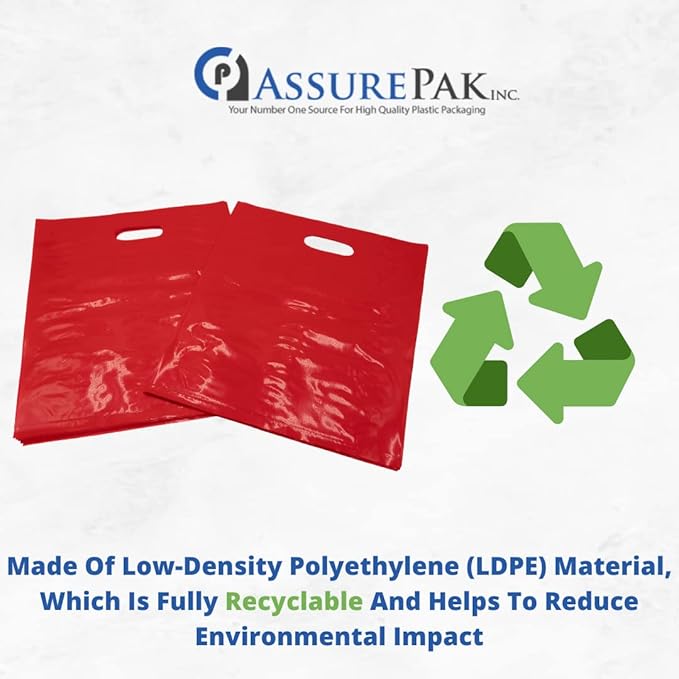 LDPE Die Cut Merchandies Bags - 500 Bags - 12"x15" - 1.5 mil - Red - 1215DCRED - AssurePak