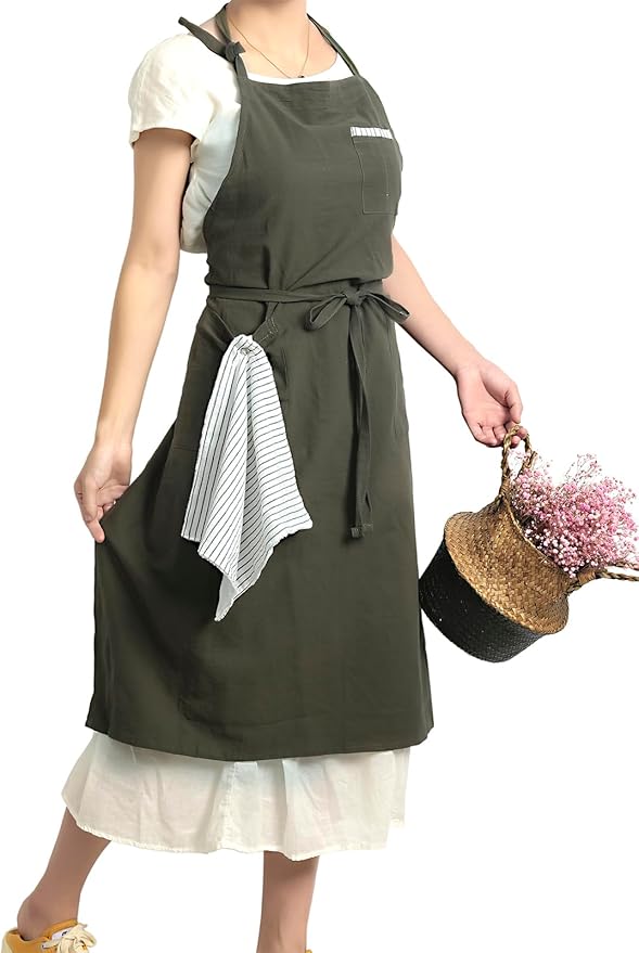 Soft Cotton Linen Apron - Retro Linen Art Apron, Adjustable Casual Apron with Towel, Great for Florist and Kitchen