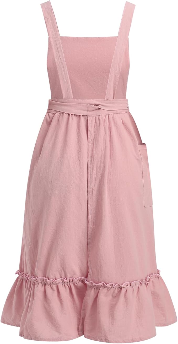 ODIZLI Frill Apron for Women Cotton Cross Back Vintage Ruffle Apron for Garden Cooking Aprons