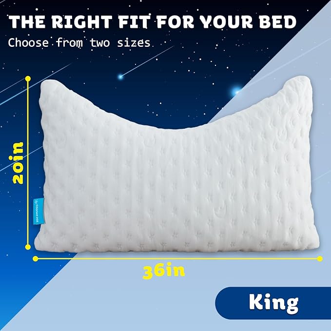 KUCEY Cooling Side Sleeper Pillow for Neck and Shoulder Pain, Luxury Shredded Memory Foam Curved Bed Pillows for Sleeping Set of 2- Adjustable King Size- Washable Cover Crescent White