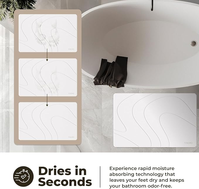 TOSORO - Stone Bath Mat, Diatomaceous Earth Non-Slip Stone Shower Mat - Quick Drying Absorbent Bath Mats for Bathroom - Elegant & Modern Design, Easy to Clean (23.5 x 15) - Sandstone