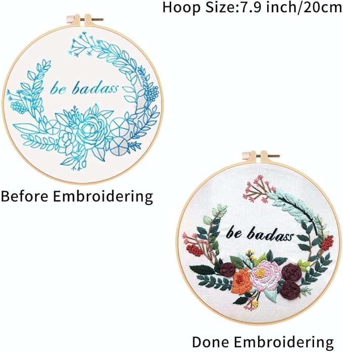 Louise Maelys Funny Embroidery Kits for Beginners Flower Wreath Cross Stitch Adults Needlepoint DIY Starter
