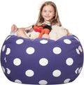 WEKAPO Stuffed Animal Storage Bean Bag Chair Cover for Kids | Stuffable Zipper Beanbag for Organizing Children Plush Toys Large Premium Cotton Canvas (Navy Dot, X-Large)
