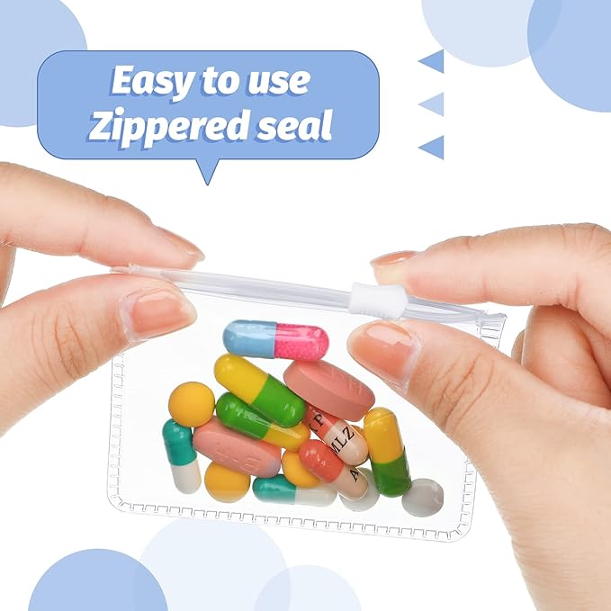 Nuanchu 96 Pieces Pill Pouches Bags Set Reusable Zippered Pill Baggies Clear Plastic Self Sealing Travel Medicine Organizer Storage with Slide Lock for Medicine and Small Items