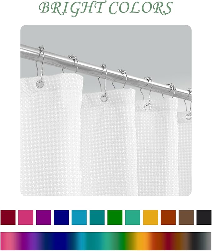 ggaimwf 36x72 Inch Solid Color Shower Curtain for Bathroom Waffle Bath Water Resistant Fabric Curtains White Modern Thick Shower Stall Curtain with Metal Hooks