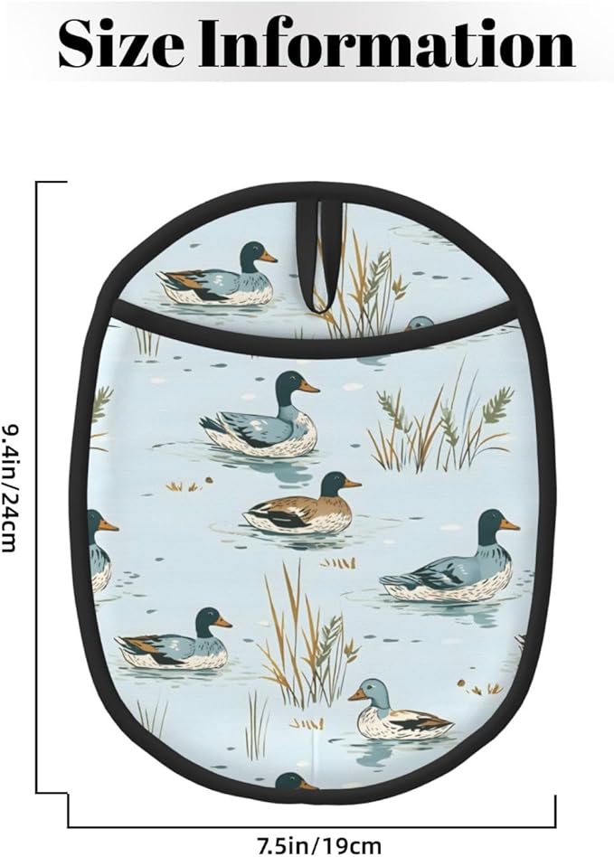 Pot Holders 2 Pack Silicone, Cotton Lining, Heat Resistant to 500°F (260°C), Non-Slip Grip, 7.5"x9.4" Oval Kitchen Hot Pads for Oven, Cooking (Ducks Swimming, Potholders)