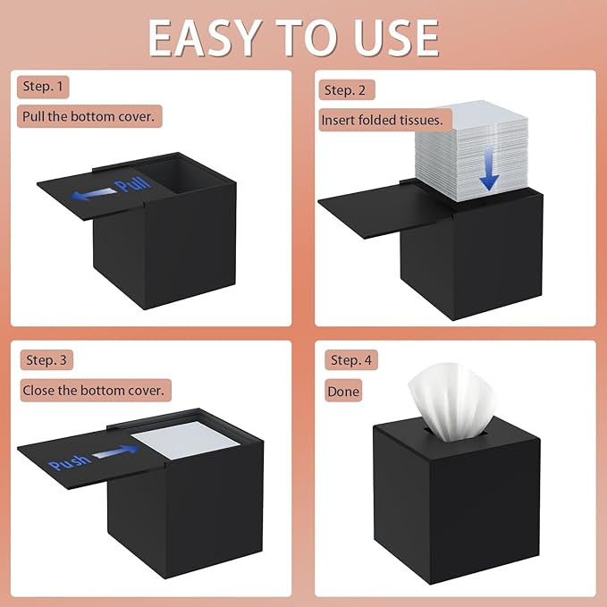 SILUT Tissue Box Cover Square, Acrylic Tissue Holder with Magnet Locking Bottom, Tissue Holder for Bathroom Vanity Bedroom Office, Matte Black