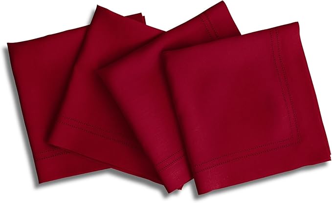 Solino Home Red Linen Napkins Set of 4-100% Pure Linen Double Hemstitch Dinner Napkins 20 x 20 Inch - Handcrafted and Machine Washable - Valentines, Winter