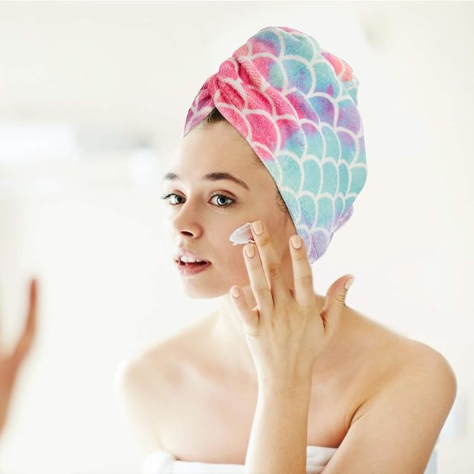 MADHOLLY Microfiber Hair Towel for Kids Gifts - Soft Super Absorbent Rapid Drying Hair Towel Wrap Turban for Girls Women with Button, Anti-Frizz for Thicker Curly Long Hair, 3Pack