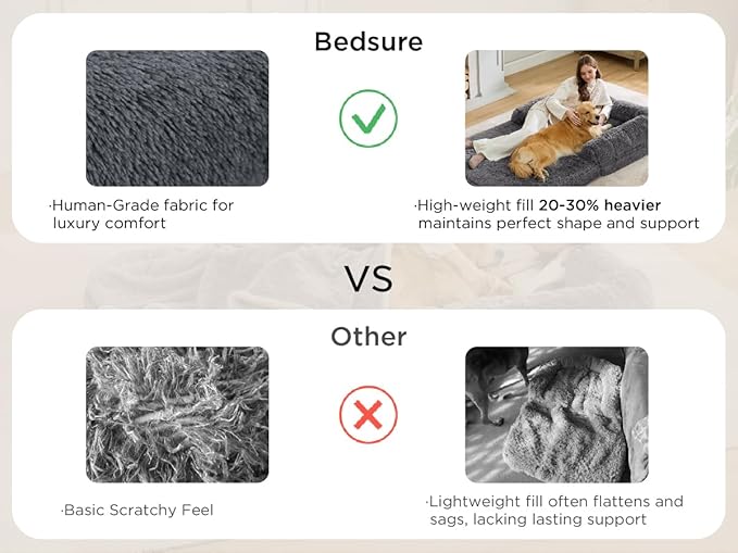 Bedsure Foldable Human Dog Bed - 2 in 1 Flexible Giant Human Dog Bed for Adult People with Supportive Bolster Egg Foam, Waterproof Liner, Calming Fluffy Faux Fur Orthopedic Big Bean Bed, Camel