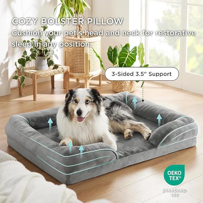 Optimized Orthopedic Dog Bed for Medium Dogs, 30" x 20" Memory Foam Pet Bed with Removable Washable Cover, Waterproof & Non-Slip Sofa Bed for Joint Support, Grey