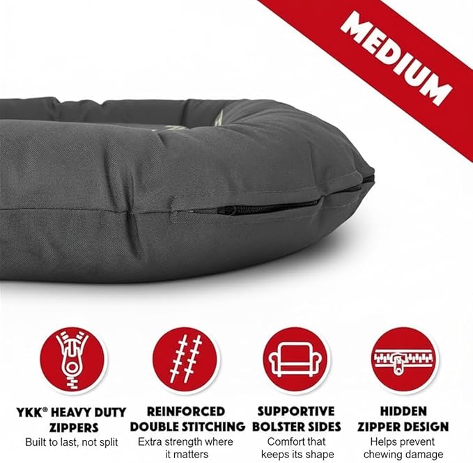 The Dog’s Bed Utility Waterproof Dog Bed, Medium, Grey – Durable Outdoor Oxford Fabric, Tough YKK Zippers, Washable Removable Reversible Cover, for Home Car Crate Kennel & Yard