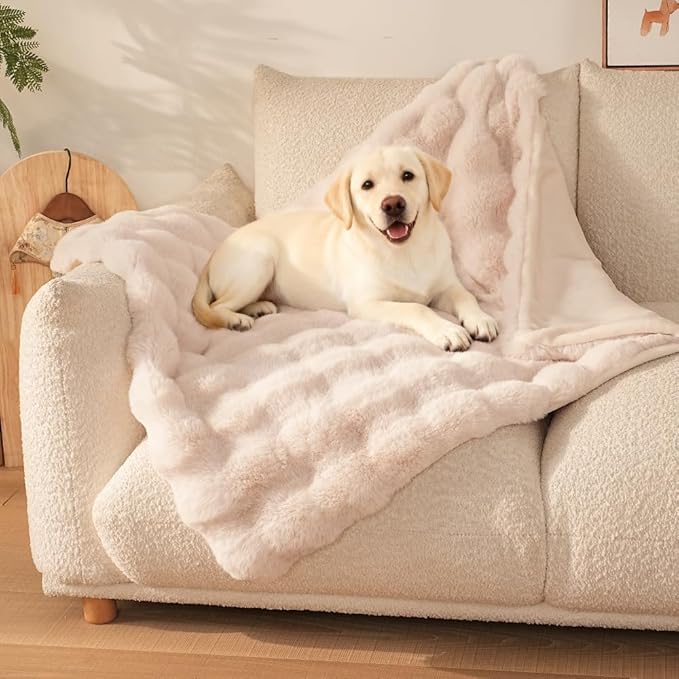 SOMAHE Dog Blanket Self-Warming Throw for Medium & Large Dogs, Dual-Side Sherpa Plush, Thick Crate Bed Cover & Car Seat Mat, Anti-Static Machine Washable No Shrink, 39x30 Inch White
