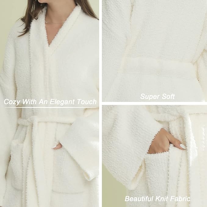 DOOWELL Women's Knit Lightweight Absorbent Robes, Soft Spa Bathrobe Loungewear with Pockets