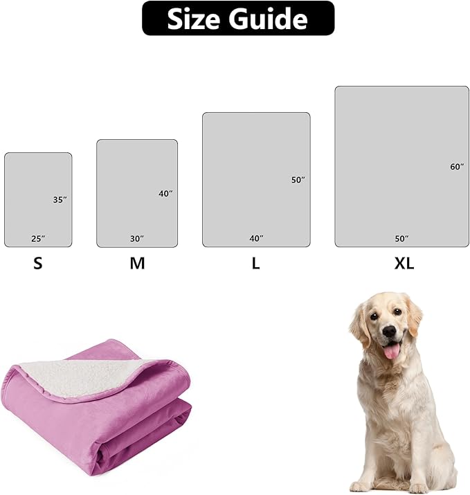 Bigbeer Waterproof Dog Blanket for Couch, Leak Proof Pet Blanket for Indoor Cats, Plush Sherpa Puppy Throw Furniture Protector for Sofa Bed(50"x60",XL,Purple)