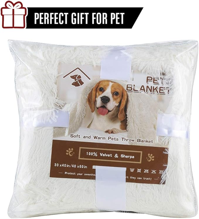 LOCHAS Luxury Fluffy Dog Blanket, Extra Soft and Warm Sherpa Fleece Pet Blankets for Dogs Cats, Plush Furry Faux Fur Puppy Throw Cover, 20''x30'' Cream White