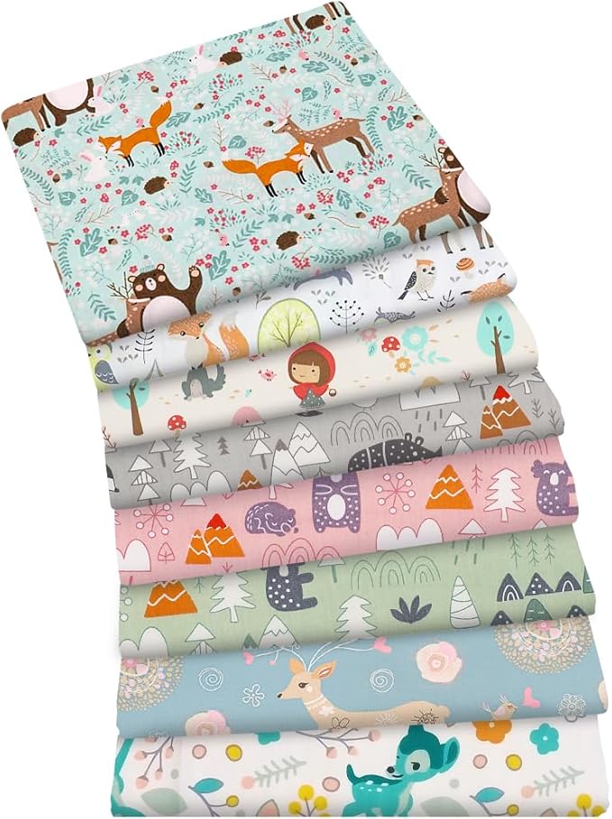 Aubliss 8pcs Fat Quarter Fabric Bundles 100% Cotton 20'' x 20'' Quilting Cotton Craft Fabric Pre-Cut Squares Sheets for Patchwork Sewing Quilting Crafting(Forest)