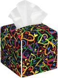 PVC Tissue Box Cover Holder,Heart Pattern Square Decorative Organizer,5.2"X5.2"X5.2" Tissue Case for Bathroom, Tabletop, Car, Office