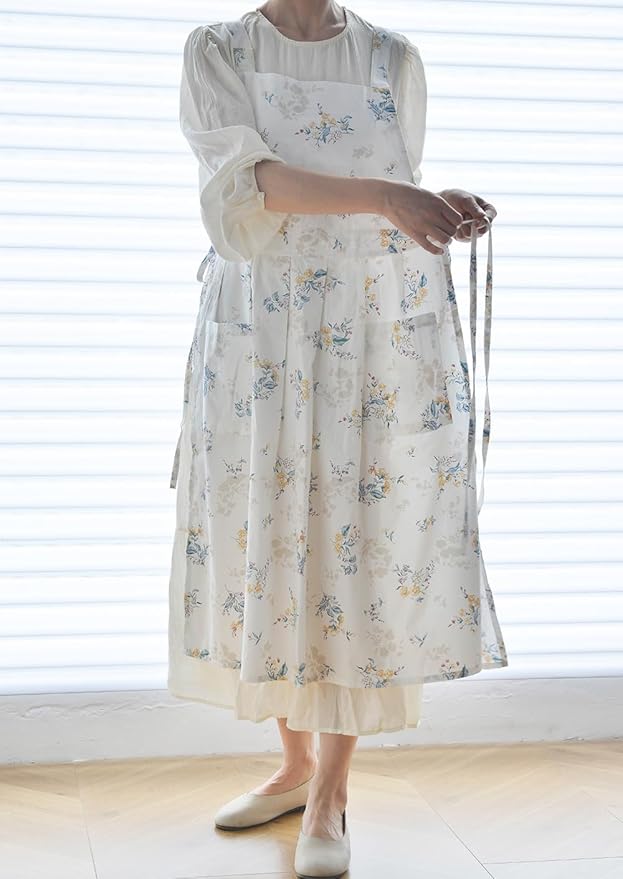 Japanese apron Women-Cross Back Apron for Women with Pockets, Pinafore Aprons, Womens Cotton Linen Apron