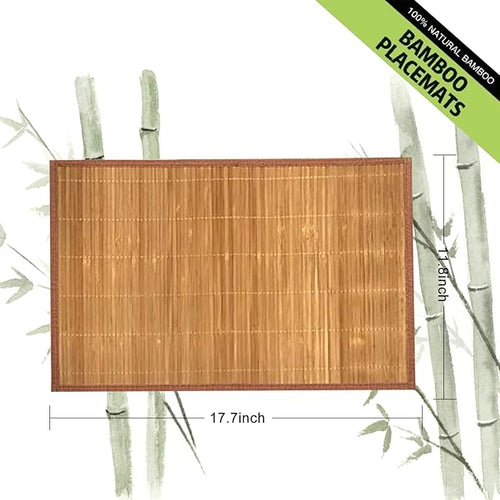 ANDSTAR Set of 8 Pcs Bamboo Placemats with Fabric Border Sushi Rolling Mat Japanese Style Natural Anti-Slip Bamboo Placemats Washable Heat-Resistant Table Mats for Dining Room and Kitchen（Coffee）