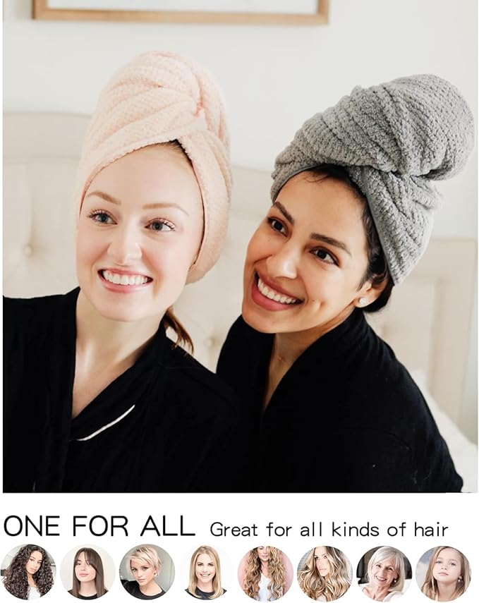 YHPDYL Microfiber Hair Towel Wrap Turban 2 Pack Large | Super Absorbent Quick Dry & Anti-Frizz for Women with Curly Hair | 27.5" x 39.4" Hair Towel Cap