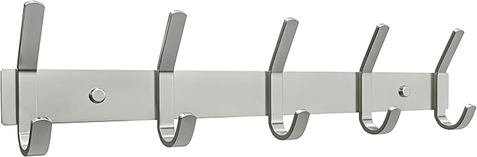 SAYONEYES Coat Rack Wall Mount – Brushed Nickel 15 Inch Stainless Steel Hook Rail with 5 Heavy Duty Double Coat Hooks – Wall Mounted Coat Hanger for Entryway, Bathroom, Bedroom, Towel, Hat Organizer