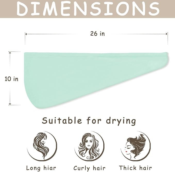 YHPDYL 3 Pack Microfiber Hair Towel Wrap for Women, Fast Drying Hair Turban with Button, Anti-Frizz Large Hair Towel for All Hair Styles, Soft & Absorbent Hair Drying Towel (Pink, Khaki, Green)