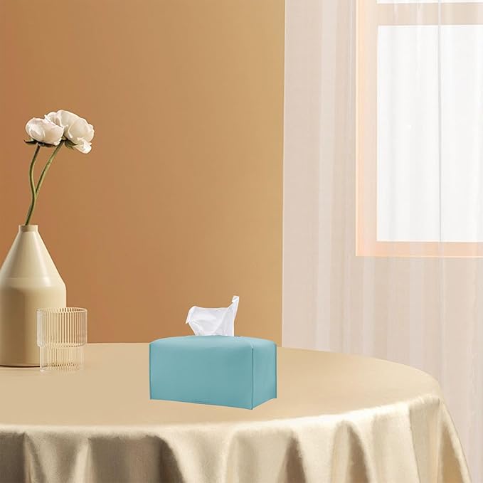 Hapforever 1PC Extra Large Rectangle Tissue Box Cover, PU Leather Rectangular Tissue Box Holder with Bottom Belt Plus Size Tissue Box Organizer for Bathroom/Car/Hotel/Office (9.5’’x5’’x5’’, Blue)