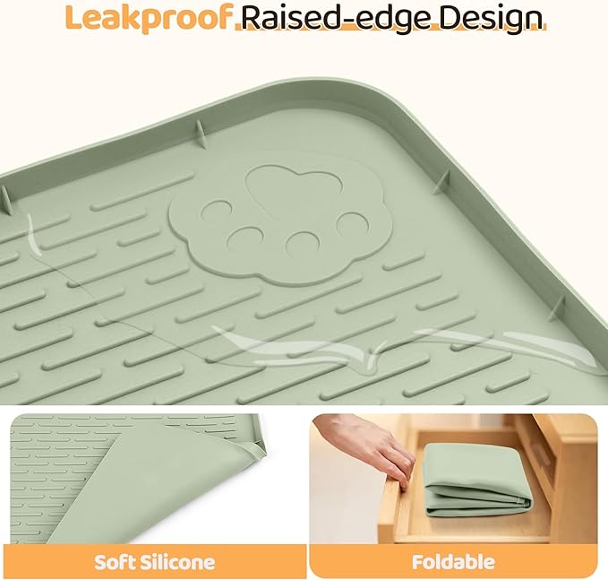 Bartuke Dog Food Mat, Extra Large 57" x 40" Silicone Pet Feeding Mat with Raised Edge Pet Placemat for Small, Medium, and Large Pets Non-Slip, Easy to Clean (Green)