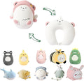 stocaggio Kids Travel Pillow - 2-in-1 Deformable Kids Neck Pillow for Traveling, Soft U-Shaped Pillow with Adorable Animal Design, Comfy Sleep and Play, Ideal for Airplanes and Cars - Pink Bear