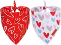 PTDECOR Valentine Dog Bandana, Reversible Holiday Dog Scarf, Multi Size Offered, Heart Valentine Bandanas for Medium Large Dogs Pets (Large)