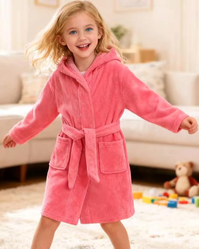 Fraprasty Boys Girls Hooded Robe Soft Touch Robe Kids Terry Cloth Cotton Spa Bathrobe Sleepwear 2-14 Years