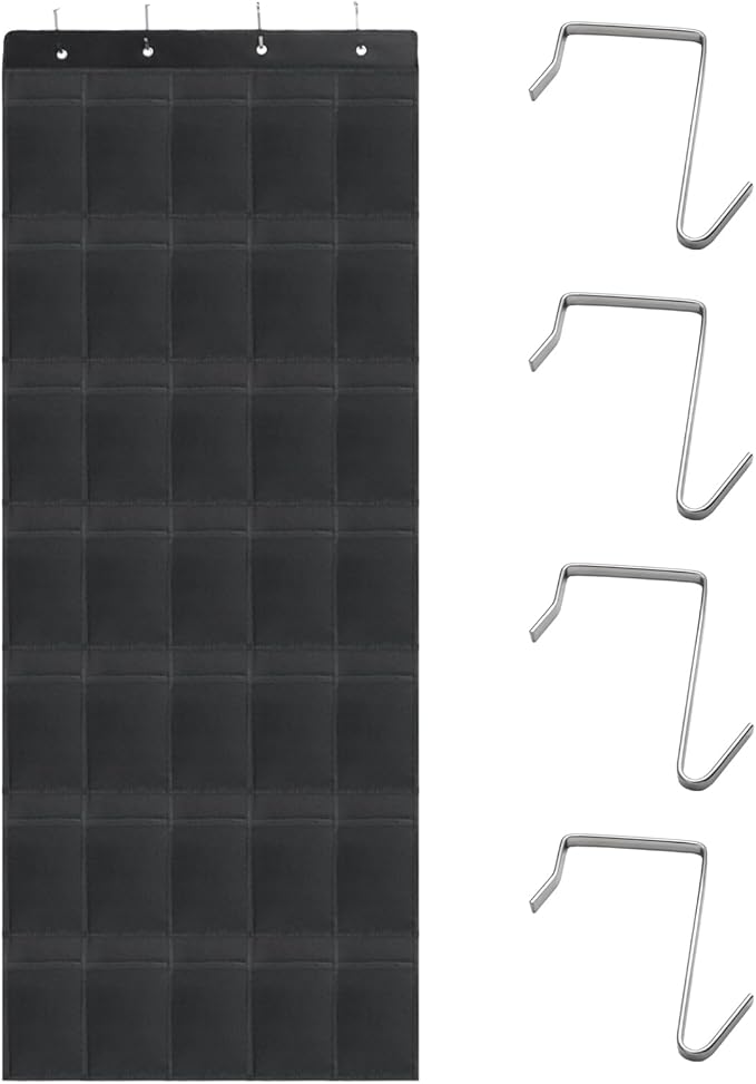 Auvotuis Over the Door Shoe Organizer, 35 Mesh Pockets Hanging Shoe Organizer with 4 Metal Hooks (Black)
