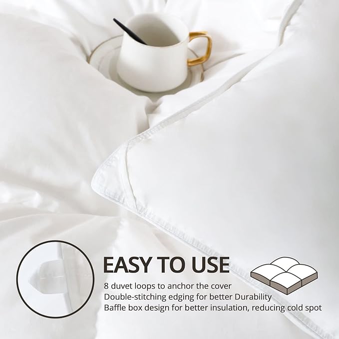 Globon Winter White Goose Down Comforter California King Size,800 Fill Power,420 Thread Count Ultra Soft Noiseless Shell with Corner Tabs, White