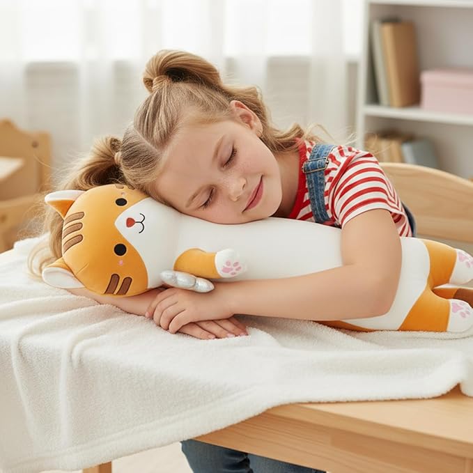 Long Cat Plush Pillow, Cute Cat Stuffed Animal Body Pillow with Wings, Soft Kawaii Kitty Hugging Pillow, Christmas Valentine's Birthday Gift for Kids Girls Boys (Yellow, 60cm/23.62in)