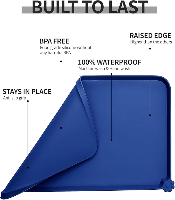 Reopet Waterproof Pet Feeding Mat with High Raised Edges, Heavier and Thicker Placemats for Cat Dog Water Bowl with BPA Free, Dogs Cats Food Mats for Messy Drinkers to Prevent Spill and Protect Floors