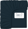 Lane Linen 100% Egyptian Cotton Twin Size Fitted Sheet Only (39"x75" + 15") - Elegant Sateen Weave, Ultra Soft, Breathable, Highly Durable, Deep Pockets Upto 17" - Dark Denim