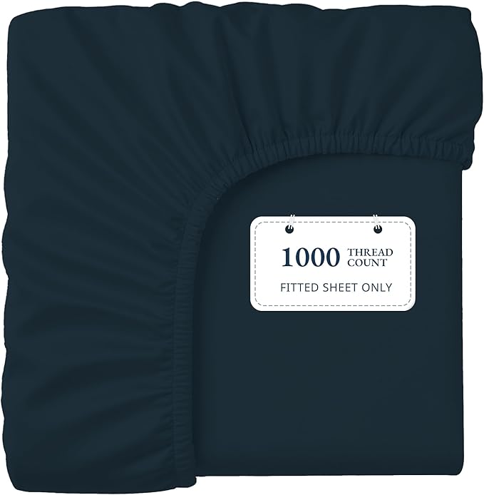 Lane Linen 100% Egyptian Cotton Queen Size Fitted Sheet Only (61"x81" + 16") - Elegant Sateen Weave, Ultra Soft, Breathable, Highly Durable, Deep Pockets Upto 17" - Dark Denim