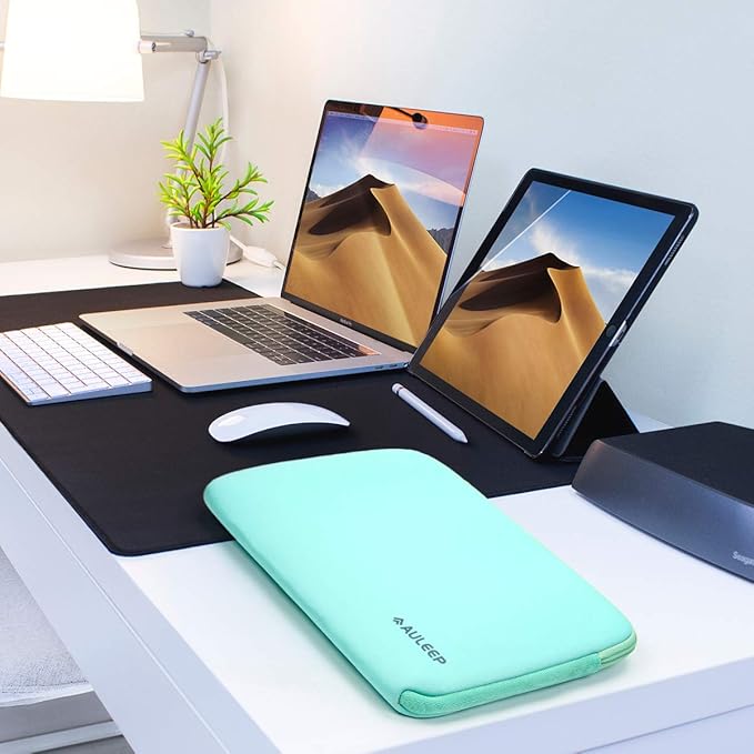 AULEEP 13-14 Inch Laptop Sleeves, Neoprene Notebook Computer Pocket Tablet Carrying Sleeve/Water-Resistant Compatible Laptop Sleeve for Acer/Asus/Dell/Lenovo/HP, Light Green