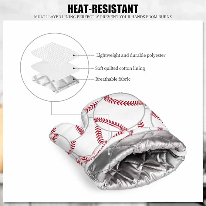 Mxocom Baseball Oven Mitts and Pot Holders Sets Tennis Ball Silicone Heat Resistant Kitchen Oven Gloves Pot Holder for Cooking