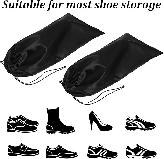 16 Pack Shoe Bags for Travel Satin Fabric Shoe Storage Bag with Drawstring Reusable Shoes Dust Bags for Men and Women for Organizing and Storing Shoes