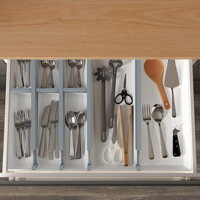 ANTOWIN Bamboo Drawer Dividers Organizers, Expandable Drawer Separators Splitter,17-22 inches Long Adjustable Spring-loaded Organizer for Large Utensil, Clothes, Tools Drawers (Grey)