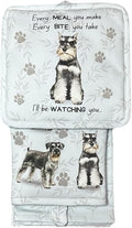 Schnauzer 3-Piece Kitchen Set - Oven Mitt, Pot Holder & Kitchen Towel Set, Heat Resistant up to 420 F, Soft Quilted Cotton for Cooking, Baking, BBQ, Pet Lover Gifts (Schnauzer)