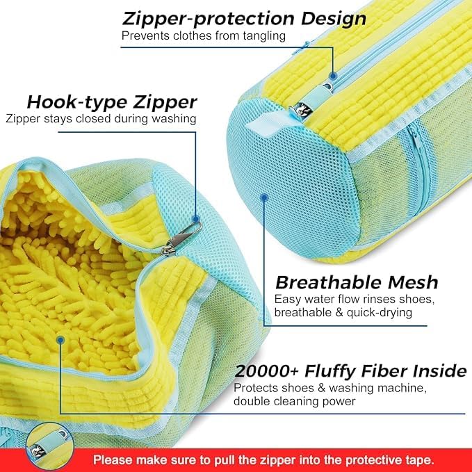 Shoe Washing Machine Bag, Laundry Shoe Bag with Side External Network for Washer and Dryer Reusable Shoe Cleaning Bag for Sneaker Tennis Unstain Cleaner Kit (2pc-yellow)