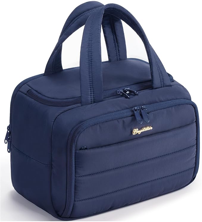 Bagstellar Travel Toiletry Bag, Lightweight Wide-open Large Puffy Toiletry Bag for Women, Quilted Makeup Bag Organizer Water-resistant Cosmetic Bag with Handle for Toiletries, Essentials, Accessories