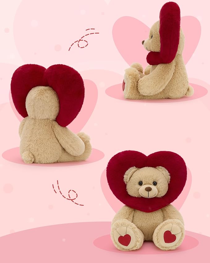 MaoGoLan Valentines Teddy Bear Plush with Heart-Shaped Hood,Adorable and Soft Teddy Stuffed Animal,13.8" Loving Heart Plushie Gift for Valentines Day,Christmas,Anniversary,Mother's Day,Long Distance