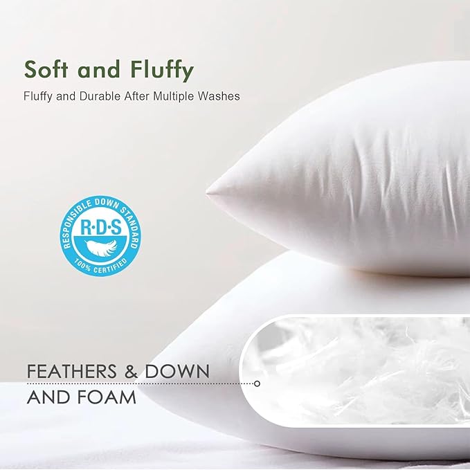 TOPGREEN Feathers Down Pillow Insert 14x36, 100% Organic Cotton Shell, Large Lumbar Pillow Insert, Decorative Throw Pillow for Living Room Sofa, Couch, or Bed (White)