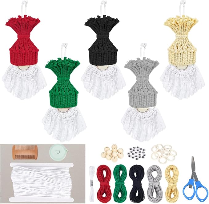 AHANDMAKER 10 Sets DIY Macrame Christmas Gnomes Santa Claus Kit Macrame Christmas Craft Gnomes Santa Claus Supplies for Wall Christmas Tree Party Hanging Decor Ornaments Unique Xmas Gift