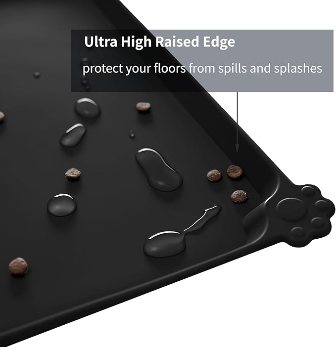 Reopet Waterproof Pet Feeding Mat with High Raised Edges, Heavier and Thicker Placemats for Cat Dog Water Bowl with BPA Free, Dogs Cats Food Mats for Messy Drinkers to Prevent Spill and Protect Floors