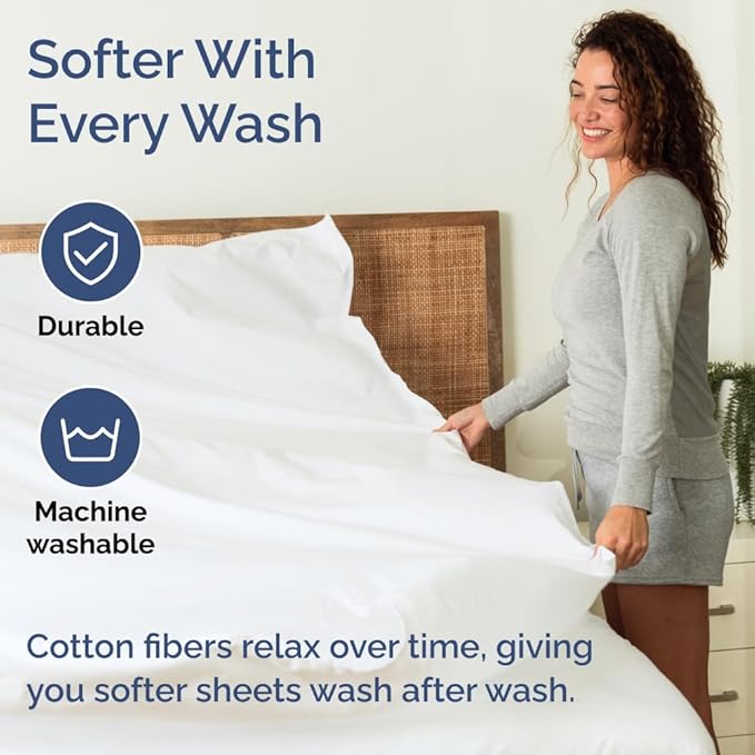 400 Thread Count Cotton Sheet Set - Cal King Size 100% Cotton Sheets - Easily Fits 8" to 16" Mattress - Silky-Soft, Wrinkle Free, Breathable & Comfy - Deep Pockets & Hotel Quality Bedding Set - White